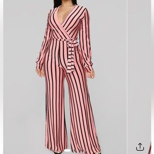 Right Up My Alley Striped
Jumpsuit - /Combo Striped Pink and Black Jumpsuit